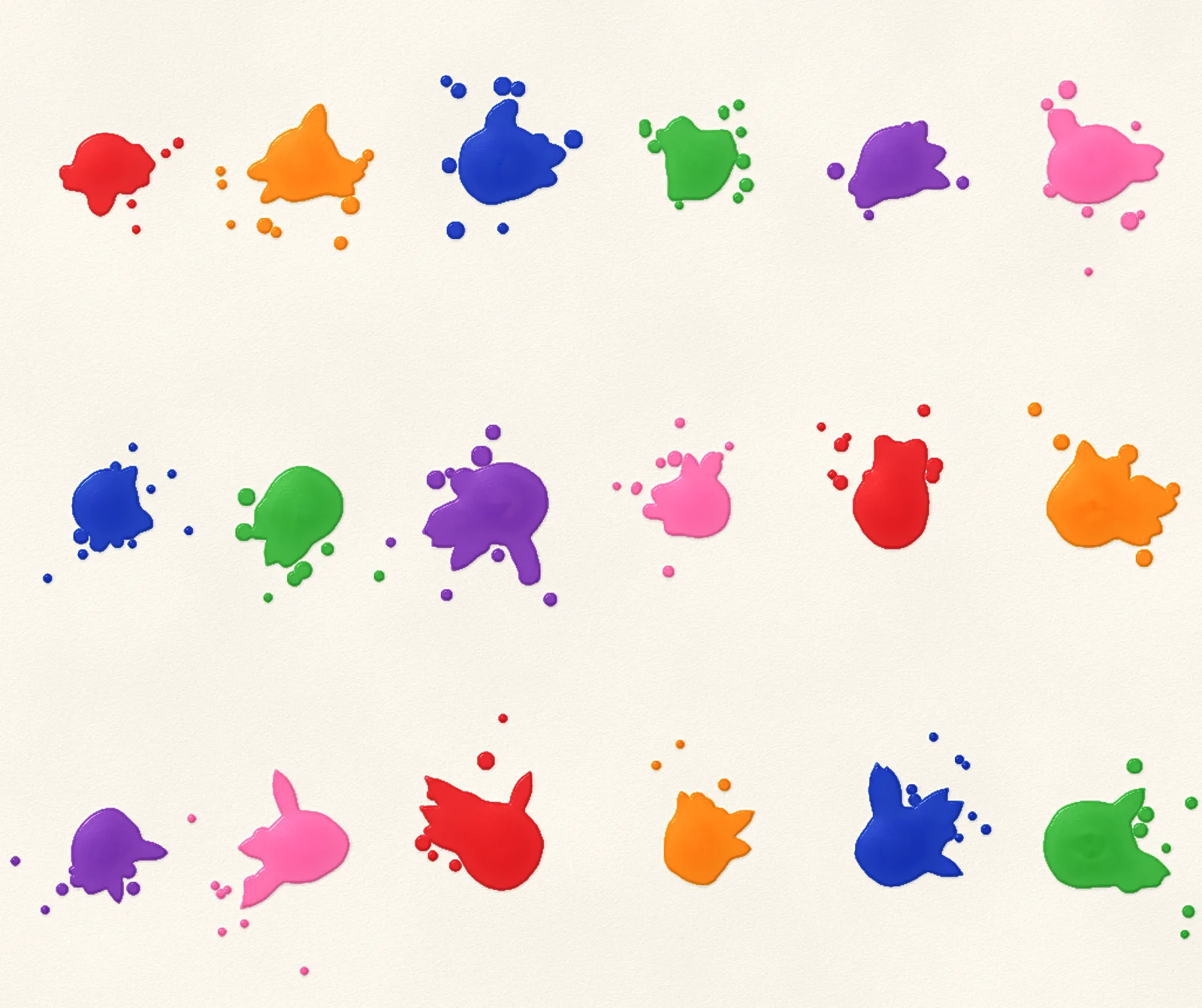 Eighteen splats from still taps to fast flicks